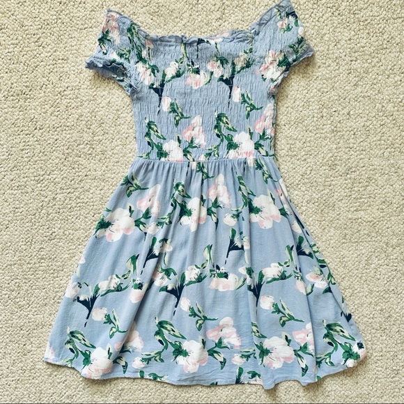Sky Blue and Blush Pink Flowers Cotton Mini Dress Women’s Sz L - Picture 8 of 10